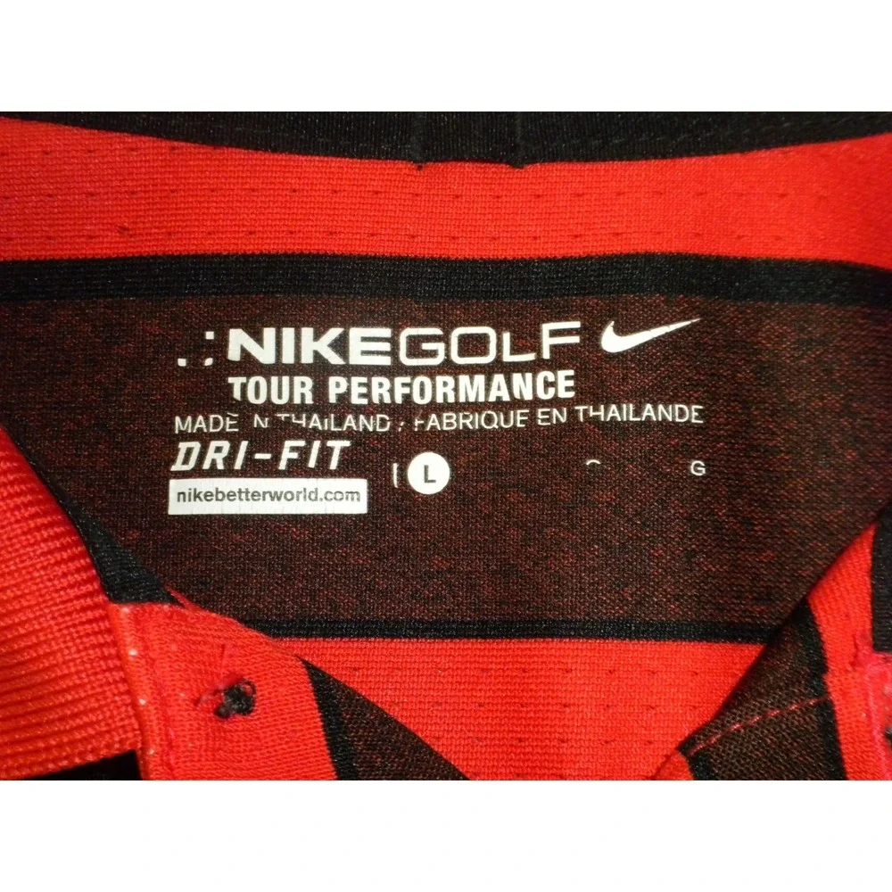 Nike Golf Polo Shirt Mens L Orange Black Tour Performance Dri-Fit Striped VTG